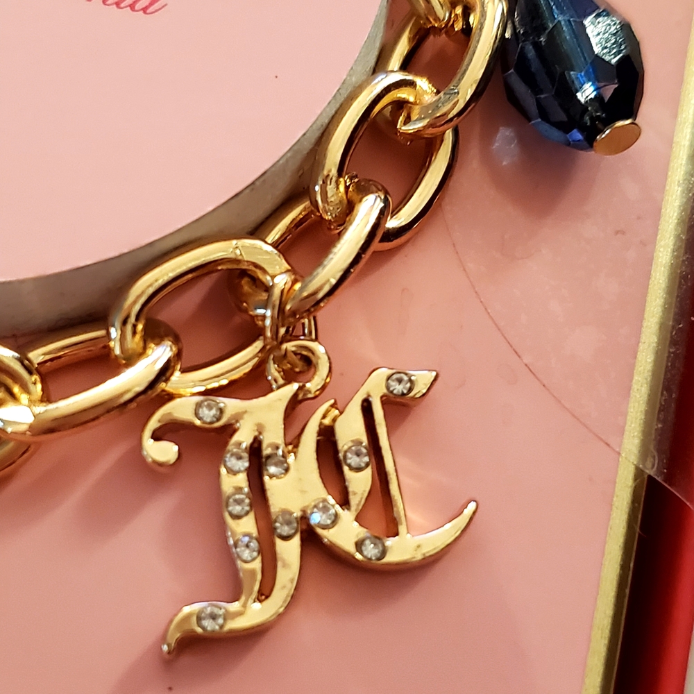 Juicy Couture Gold Bracelet with Heart & Jewel Charms New In Box 18" - Picture 4 of 6
